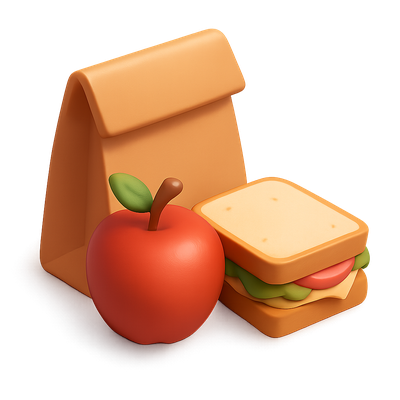 Stylish 3D Lunch Icon with Sandwich and Apple