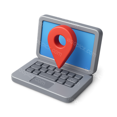 3D Laptop with Location Marker Icon in Isometric View
