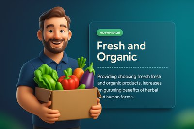 Man Holding a Box of Fresh Vegetables with Informative Overlay