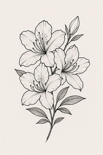 Elegant Line Art of Floral Composition with Lilies