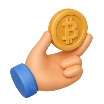3D Icon of Hand Holding a Bitcoin in Isometric View