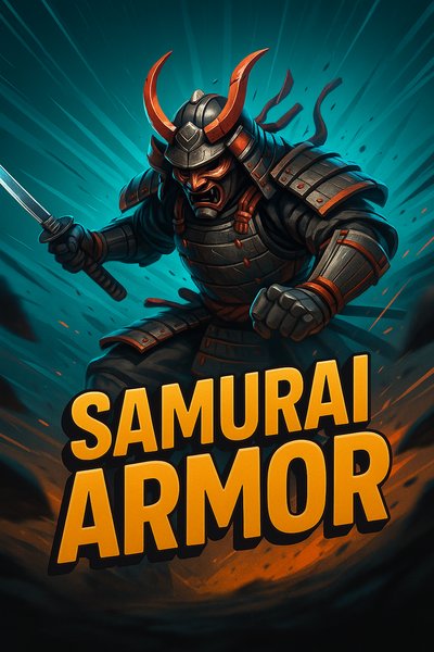 Dynamic Samurai Armor Illustration with Bold Text