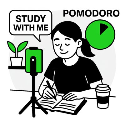 Illustrative Study Session Graphic with Pomodoro Timer
