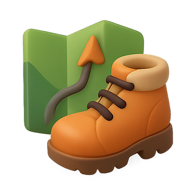 Stylized Hiking Boot and Map Icon for Outdoor Adventures
