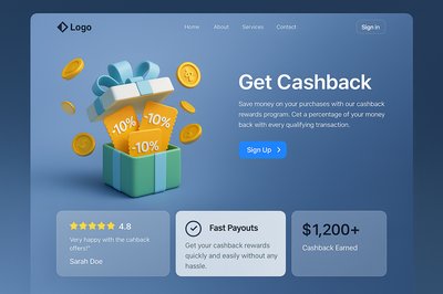 3D Landing Page Design Featuring Coupons and Cashback Offer
