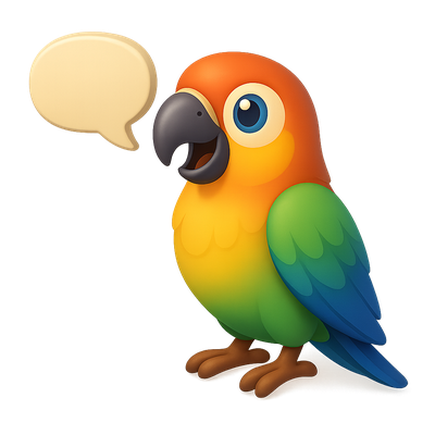 Vibrant 3D Parrot Icon with Speech Bubble