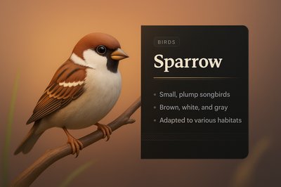 3D Illustration of a Sparrow with Informative Text Block