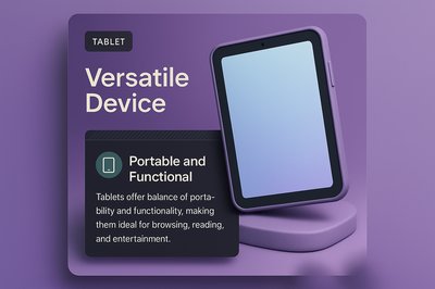 3D Tablet Design with Informative Blocks and Gradient Background