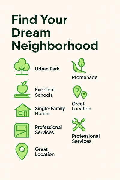 Neighborhood Features Infographic with Iconography