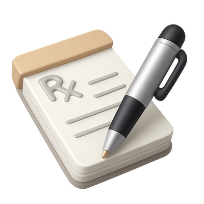 Stylish 3D Prescription Pad and Pen Icon