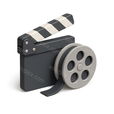 Stylized 3D Movie Icon with Film Reel and Clapperboard