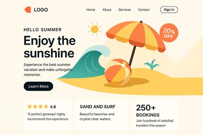 Summer-themed Landing Page Design with Geometric Elements