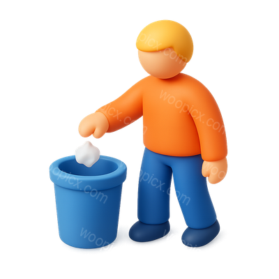 3D Icon of Person Disposing Trash in Bin