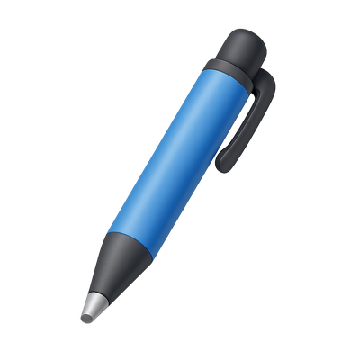 Stylized 3D Ballpoint Pen Icon with Isometric View
