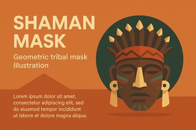 Stylized Shaman Mask with Geometric Design Elements