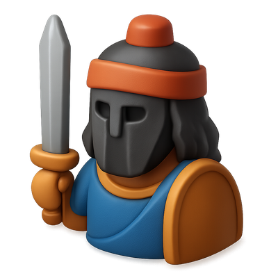 Stylized 3D Warrior Icon with Sword and Armor