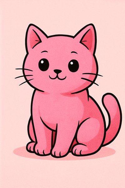 Cute Pink Cartoon Cat Illustration