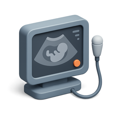 Stylized 3D Ultrasound Icon with Isometric View