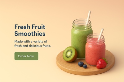 Vibrant Fruit Smoothies in Realistic 3D Style