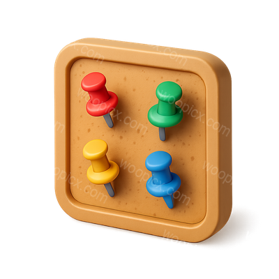 Stylish 3D Corkboard Icon with Colorful Tacks