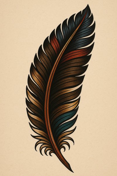 Elegant Feather Illustration with Rich Colors and Detailed Design