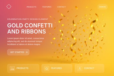 Gold Confetti and Ribbons Party Design Element for Modern Celebrations