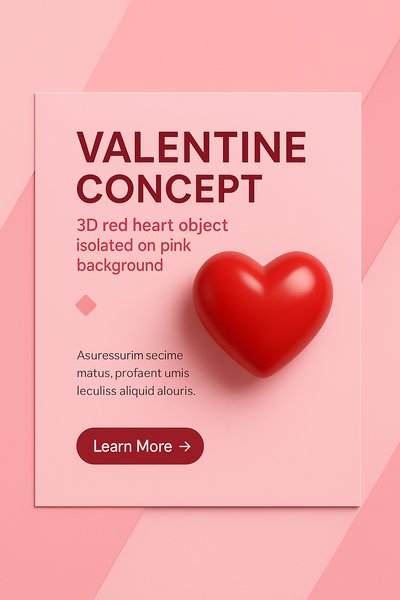 3D Red Heart on Pink Background for Valentine Concept