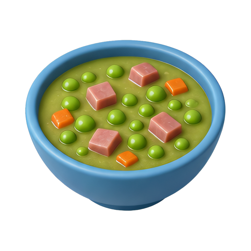 Warm pea and ham soup bowl