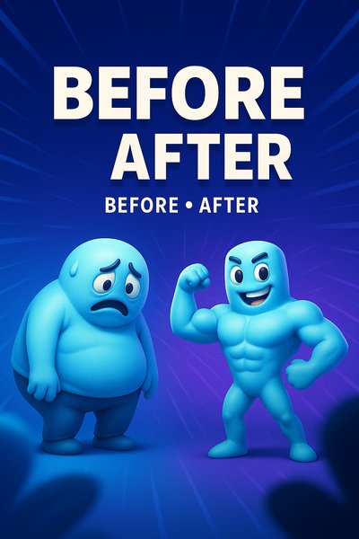 Before and After Transformation Image Featuring Cartoon Characters