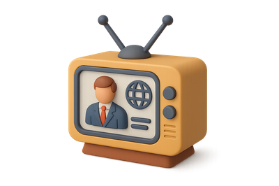 3D Broadcast News Icon with Television and Figure