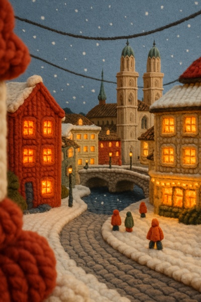 Whimsical Winter Scene in Zurich with Cozy Atmosphere