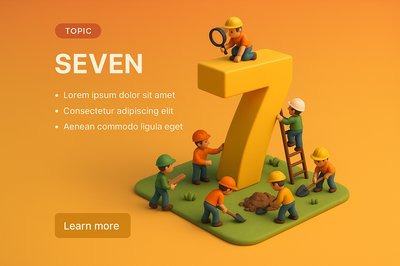 Realistic 3D Scene Featuring the Number Seven with Miniature Characters
