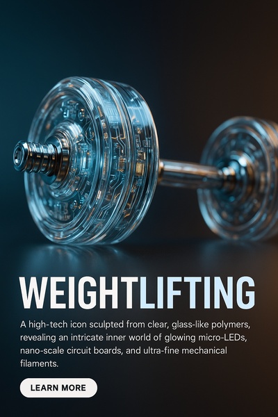 Hyperrealistic Glass Weightlifting Icon with Glowing Details