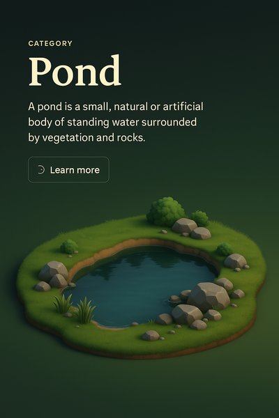 Minimalist 3D Pond Scene with Text Elements
