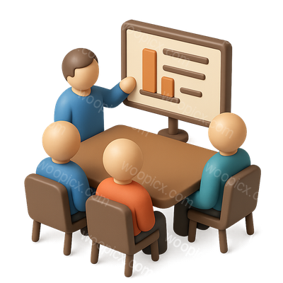 3D Icon of a Board Meeting with Participants and Presentation Screen