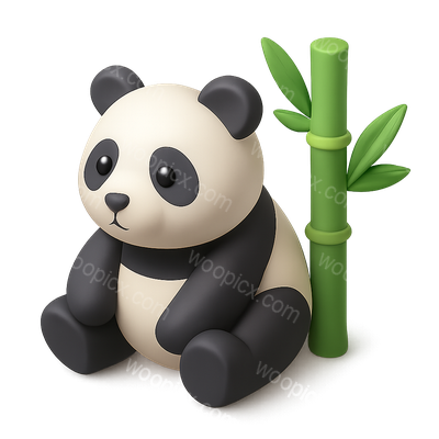 Adorable 3D Panda Icon with Bamboo Background
