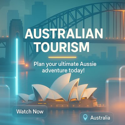 Promotional Graphic for Australian Tourism with Iconic Landmarks