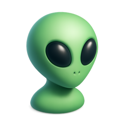 3D Alien Icon with Large Eyes in Isometric View