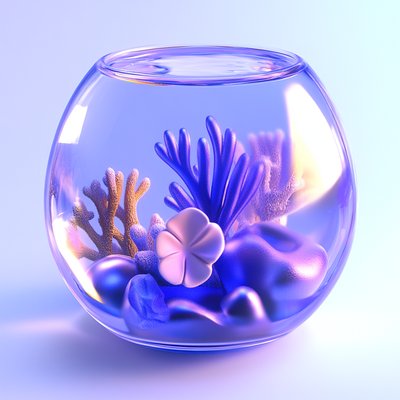 Vibrant 3D Render of a Fishbowl with Coral