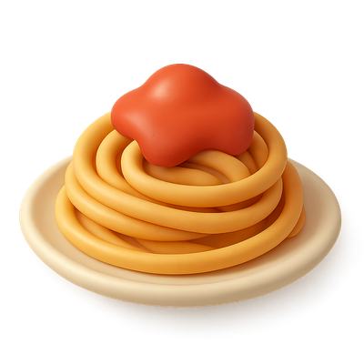 Stylized 3D Pasta Icon with Tomato Sauce