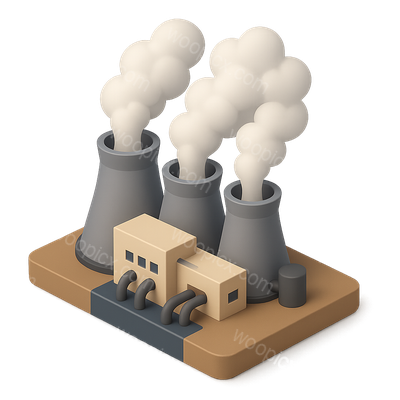 Stylized 3D Geothermal Plant Icon with Steam