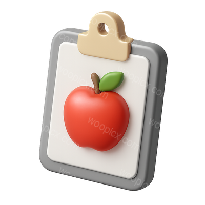3D Apple Clipboard Icon in Isometric View