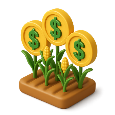 3D Yield Farming Icon with Coins and Corn