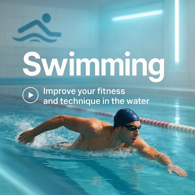 Promotional Swimming Fitness Image Featuring a Swimmer in Action