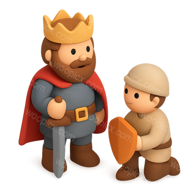 3D Icon of a Feudal Lord and Vassal in Isometric View