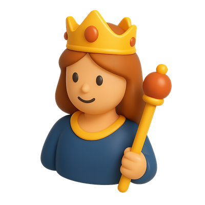 3D Queen Icon with Scepter in Isometric View