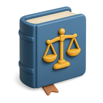 Stylized 3D Finance Icon with Scales of Justice