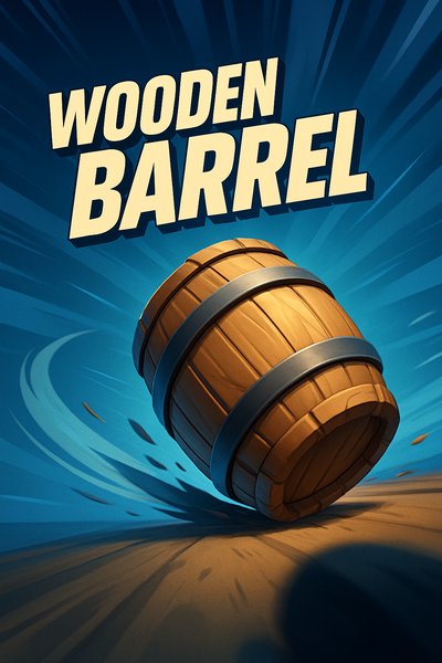 Dynamic Wooden Barrel Illustration with Bold Text