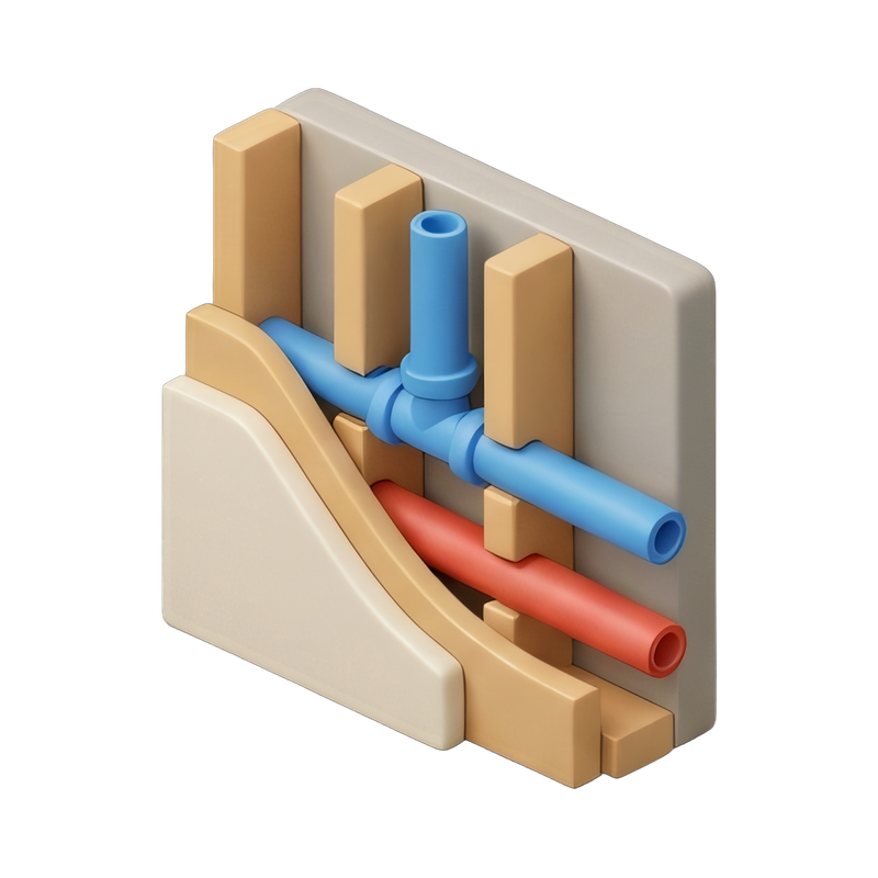 plumbing system wall cutaway