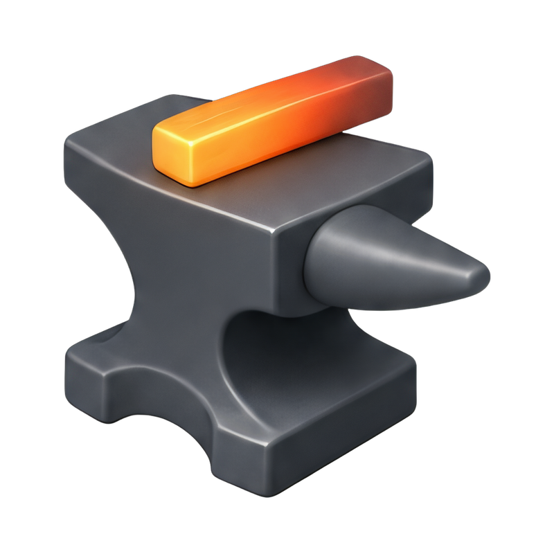 glowing steel bar on anvil